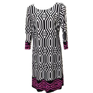 INC International Concepts Shift Dress Black Pink Geomentric size small